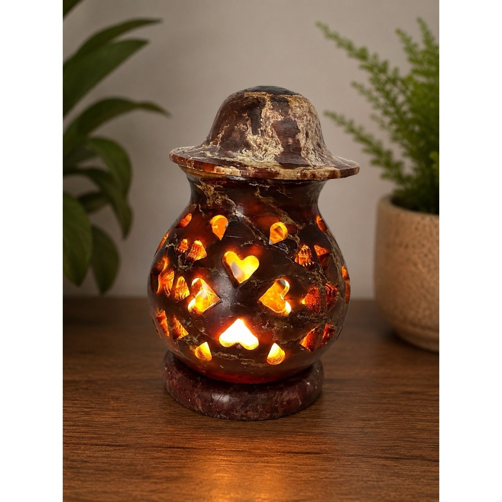 Vintage Hand Carved Red Soapstone Mushroom Fairy‎ Lamp Tealight Holder India